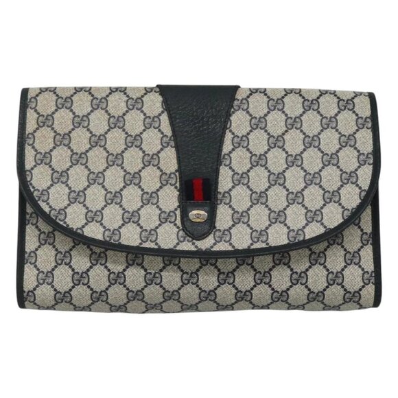 GUCCI GG Supreme Sherry Line Clutch Bag PVC Navy Red - Picture 1 of 16